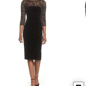 Eliza J Lace & Velvet Black Sheath Dress Size 16